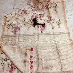 Silk Linen Saree with Blouse Piece | 5.5m Saree + 1m Unstitched Blouse | Elegant Ethnic Wear for Women