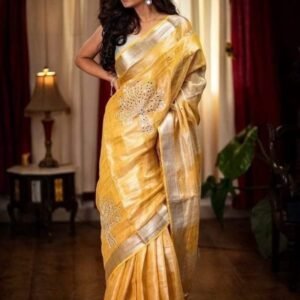 Linen Tissue Cutwork Saree with Blouse Piece | 5.5m Saree + 1m Unstitched Blouse | Elegant Party & Festive Wear for Women