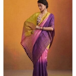 Premium Linen Tiw Dye Saree with Blouse Piece – Soft & Elegant Ethnic Wear (5.5m Saree + 1m Blouse)