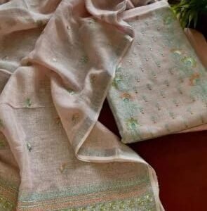 Premium  Linen Salwar Suit Material with Elegant Embroidered Dupatta | Unstitched Ethnic Wear for Women