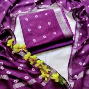 Khadi Cotton Salwar Suit 3 Piece Set | Tie Dye Design | Unstitched Dress Material | 2.5 Meter Top, Bottom & Dupatta | Soft Breathable Cotton Fabric