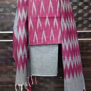 Premium Cotton Ikkat Suit Material Unstitched 3 Piece Set | 2.5 Meter Top, Bottom & Dupatta | Women's Ethnic Dress Material