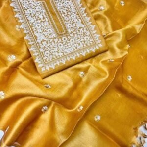Tassar Silk Embroidered Suit Material Unstitched 3 Piece Set | 2.5 Meter Top, Bottom & Dupatta | Women's Ethnic Dress Material for Daily Wear, Office, Party & Festive Occasion
