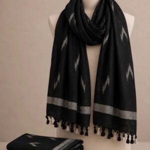 Cotton Linen Blend Zari Weaving Handloom Ikkat Dupatta